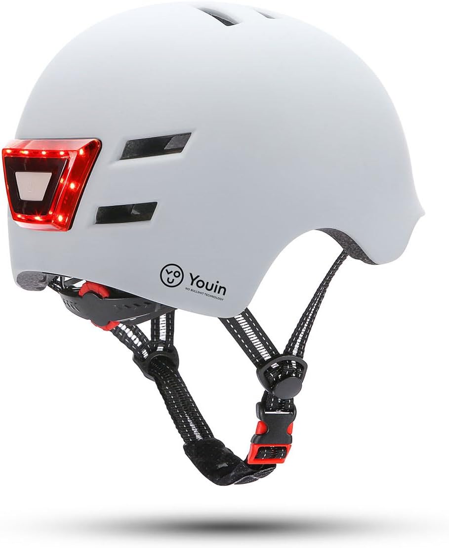 Youin™ LED Urban Helmet – White/Black | Lightweight, Adjustable & Rear Light