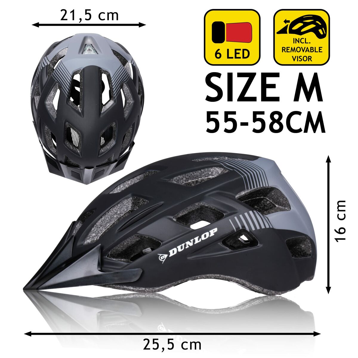 Adult's Cycling Helmet Dunlop M Black LED Light-7